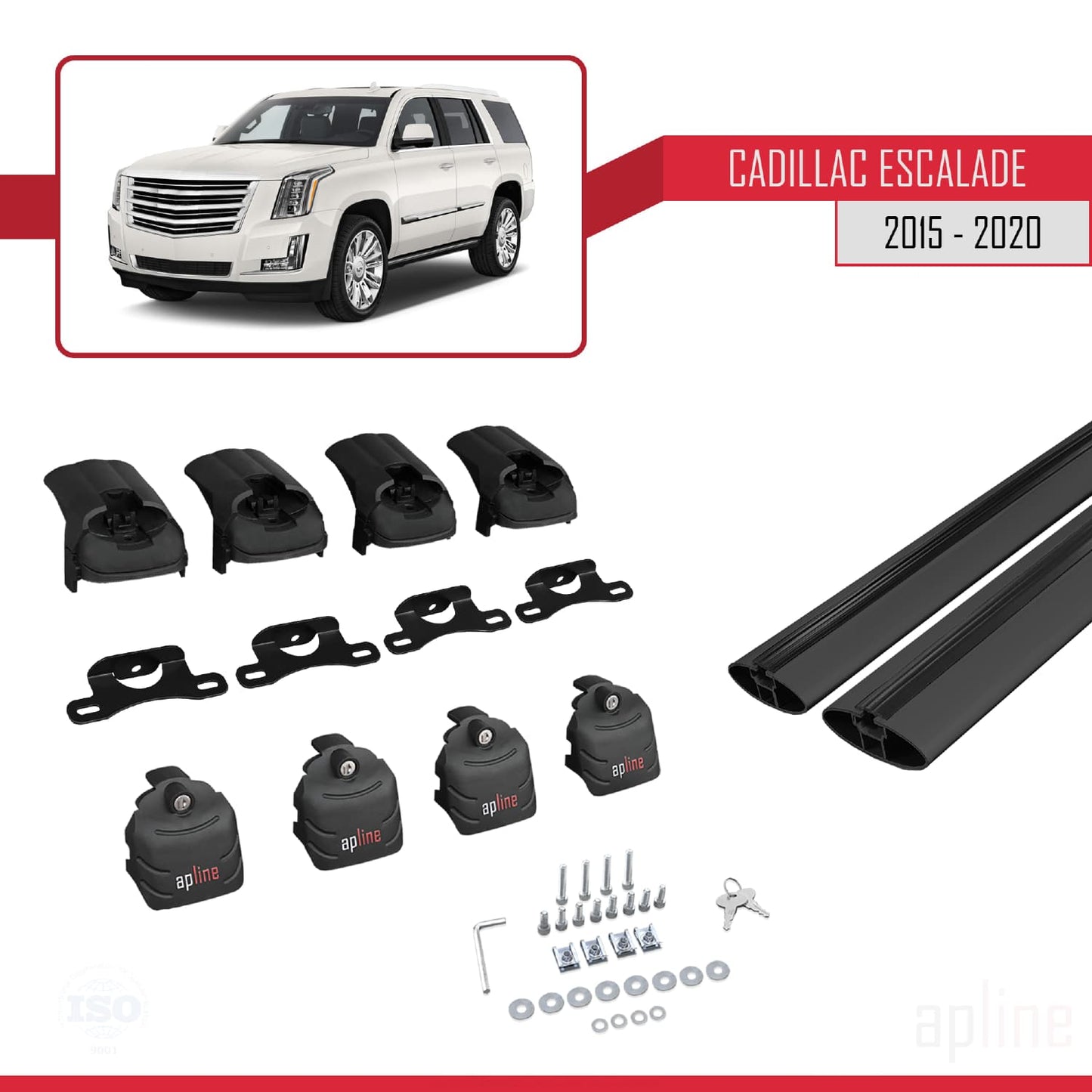 Compatible avec Cadillac Escalade 2015-2020 ACE-2 Barres de Toit Railing Porte-Bagages de Voiture Noir Aluminium 2 Barres