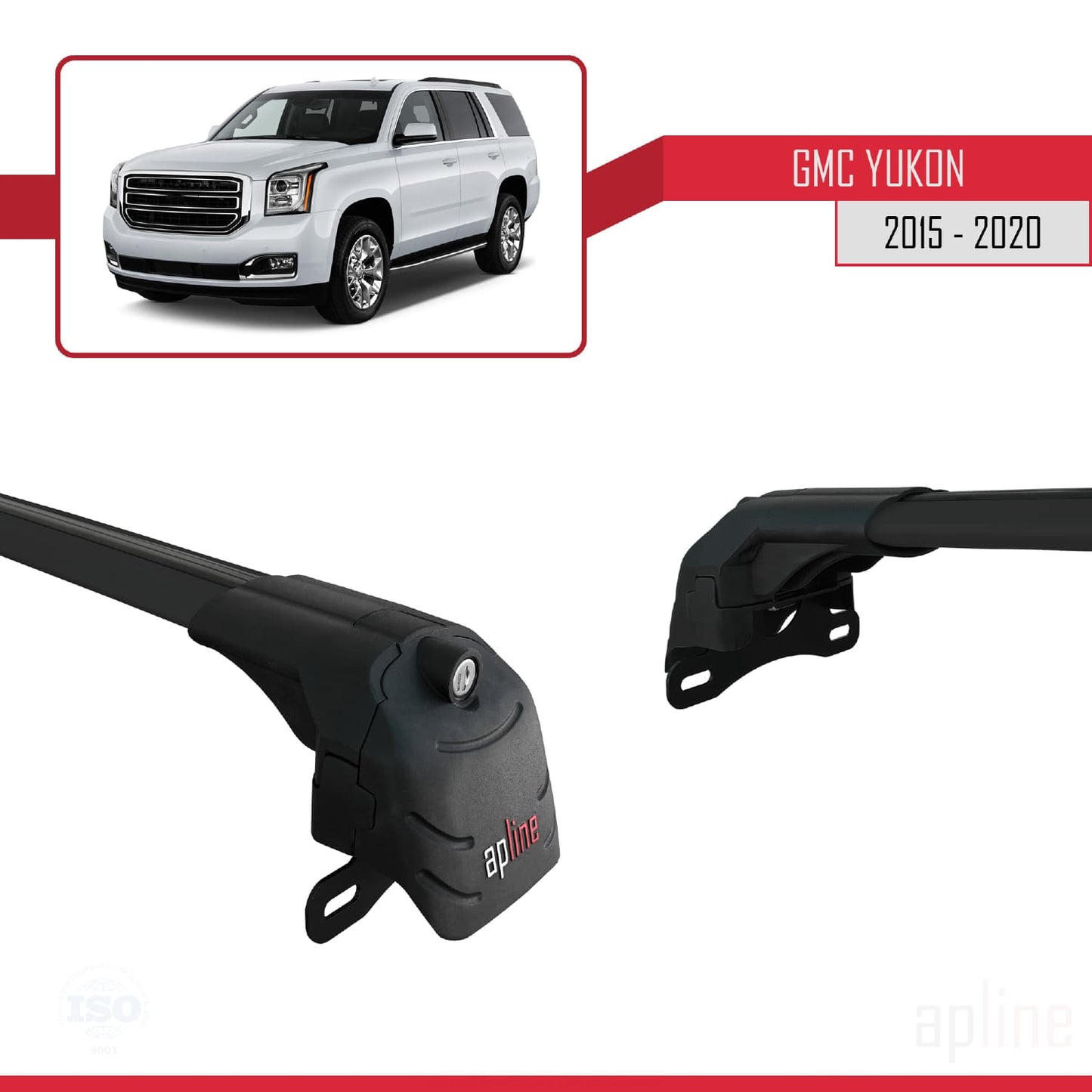 Compatible avec GMC Yukon 2015-2020 ACE-2 Barres de Toit Railing Porte-Bagages de Voiture Noir Aluminium 2 Barres