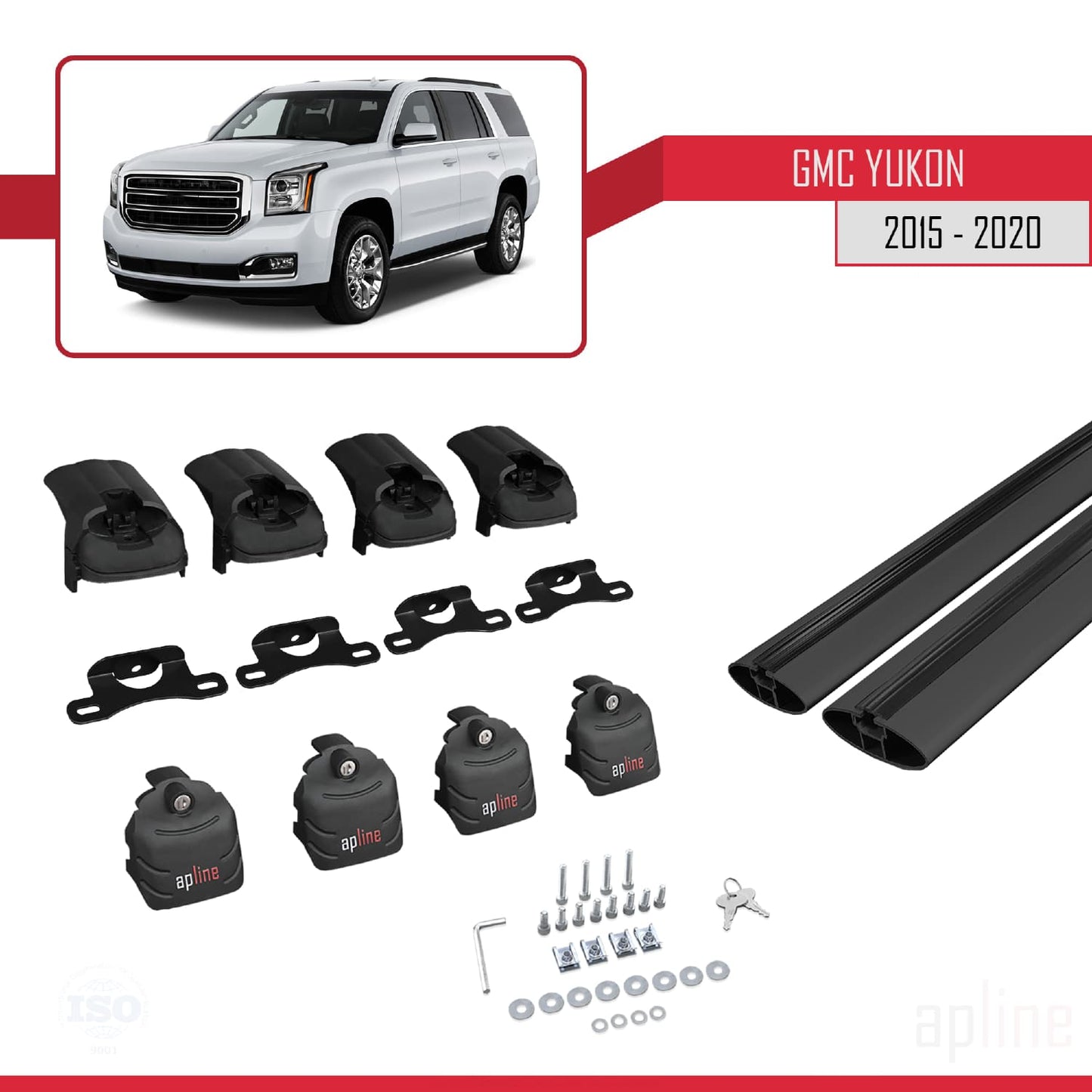 Compatible avec GMC Yukon 2015-2020 ACE-2 Barres de Toit Railing Porte-Bagages de Voiture Noir Aluminium 2 Barres