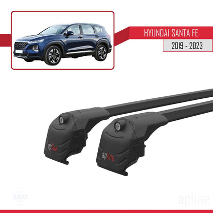 Compatible avec Hyundai Santa Fe 4 (TM) 2019-2023 ACE-2 Barres de Toit Railing Porte-Bagages de Voiture Noir Aluminium 2 Barres