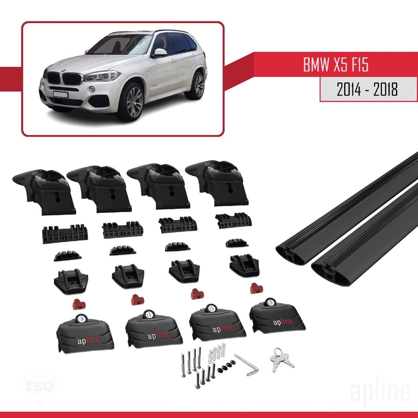 Compatible avec BMW X5 (F15) 2014-2018 ACE-2 Barres de Toit Railing Porte-Bagages de Voiture Noir Aluminium 2 Barres