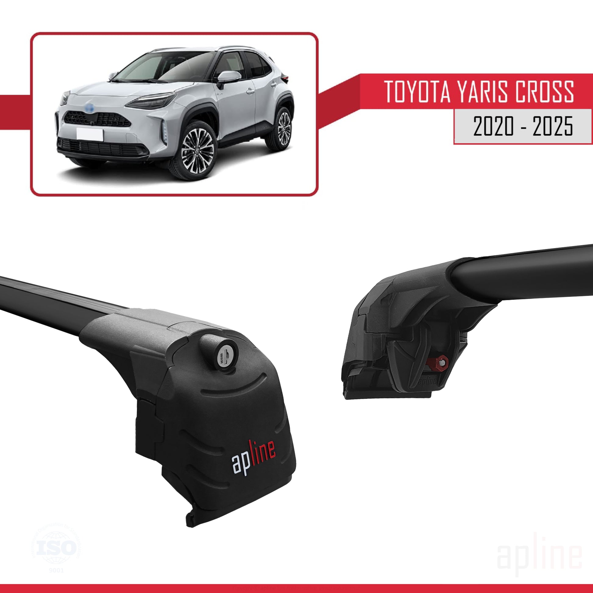 Compatible avec Toyota Yaris Cross 2020-2025 ACE-2 Barres de Toit Railing Porte-Bagages de Voiture Noir Aluminium 2 Barres