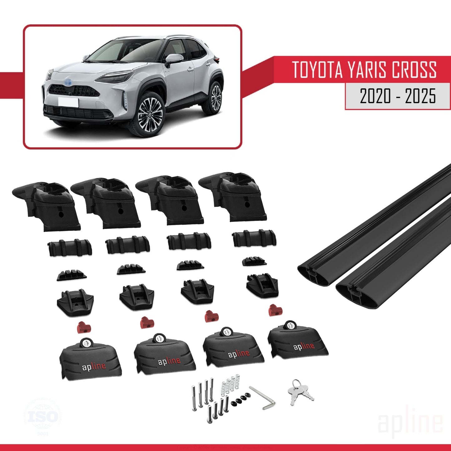 Compatible avec Toyota Yaris Cross 2020-2025 ACE-2 Barres de Toit Railing Porte-Bagages de Voiture Noir Aluminium 2 Barres