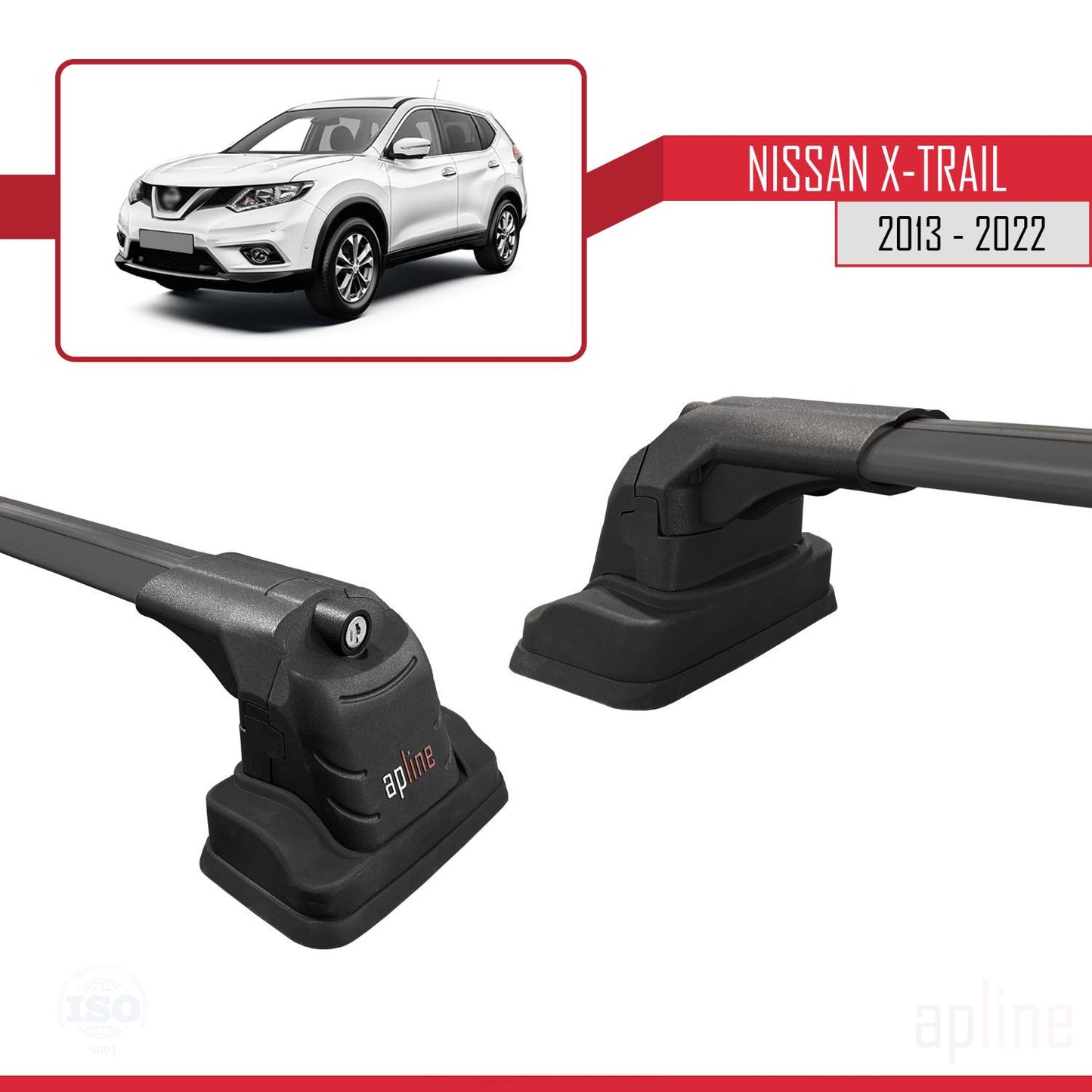 Compatible avec Nissan X-Trail 2013-2022 ACE-3 Barres de Toit Railing Porte-Bagages de Voiture Noir Aluminium 2 Barres