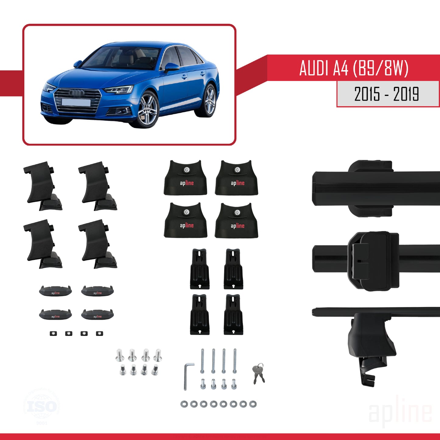 Compatible avec A4 (B9) Pre-Facelift 2016-2019 ACE-4 Barres de Toit Railing Porte-Bagages de Voiture Noir Aluminium 2 Barres