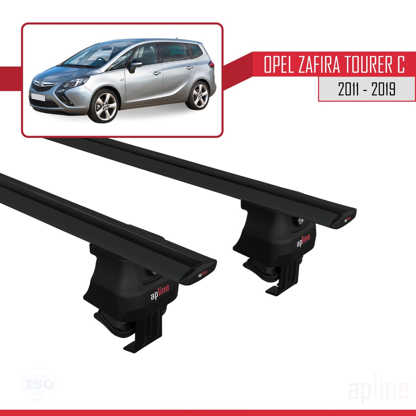 Compatible avec Opel Zafira Tourer C 2011-2019 ACE-4 Barres de Toit Railing Porte-Bagages de Voiture Noir Aluminium 2 Barres
