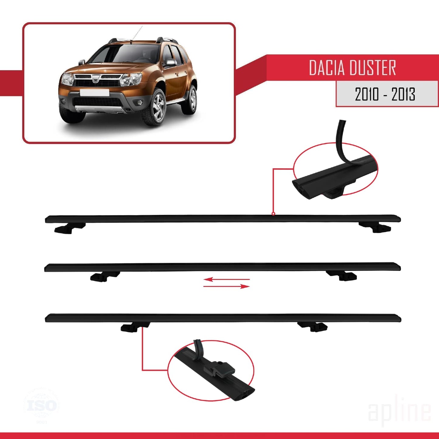 Compatible avec Dacia Duster (HS) Pre-Facelift 2010-2013 BASIC Model Barres de Toit Railing Porte-Bagages de Voiture Noir Aluminium 3 Barres