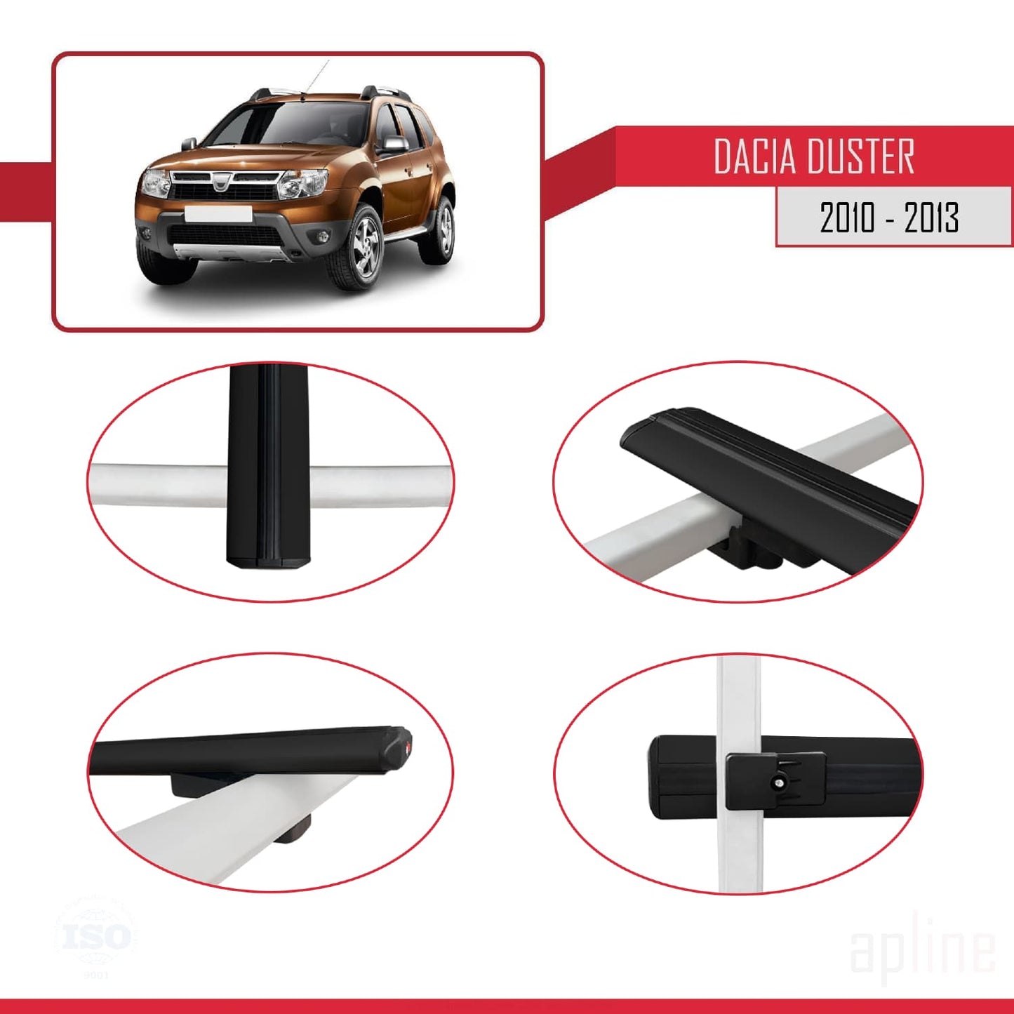 Compatible avec Dacia Duster (HS) Pre-Facelift 2010-2013 BASIC Model Barres de Toit Railing Porte-Bagages de Voiture Noir Aluminium 2 Barres