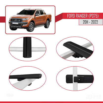 Compatible avec Ford Ranger (P375) 2011-2022 BASIC Model Barres de Toit Railing Porte-Bagages de Voiture Noir Aluminium 3 Barres