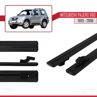 Compatible avec Mitsubishi Pajero (V60) 3 Kapı 1999-2006 BASIC Model Barres de Toit Railing Porte-Bagages de Voiture Noir Aluminium 2 Barres