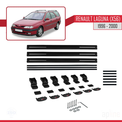 Compatible avec Renault Laguna (X56) 1996-200 BASIC Model Barres de Toit Railing Porte-Bagages de Voiture Noir Aluminium 3 Barres