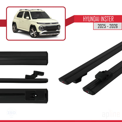 Compatible avec Hyundai Inster 2025-2026 BASIC Model Barres de Toit Railing Porte-Bagages de Voiture Noir Aluminium 2 Barres