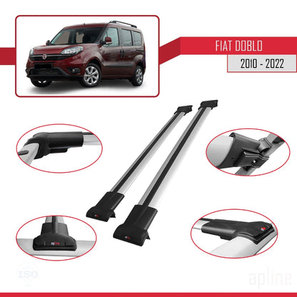 Compatible avec Fiat Doblo 2 2010-2022 FLY Model Barres de Toit Railing Porte-Bagages de Voiture Gris Aluminium 2 Barres