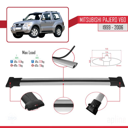 Compatible with Mitsubishi Pajero (V60) 3 Kapı 1999-2006 FLY Model Car Roof Rack Cross Bar Grey Aluminium 2 Bars