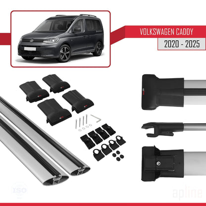Compatible avec Volkswagen Caddy 4 (SB) 2020-2025 FLY Model Barres de Toit Railing Porte-Bagages de Voiture Gris Aluminium 2 Barres