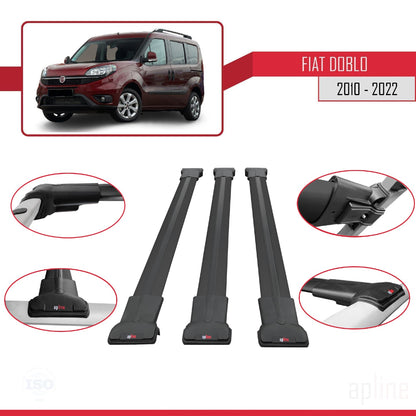 Compatible avec Fiat Doblo 2 2010-2022 FLY Model Barres de Toit Railing Porte-Bagages de Voiture Noir Aluminium 3 Barres