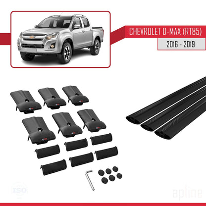 Compatible avec Chevrolet D-Max (RT85) 2016-2019 FLY Model Barres de Toit Railing Porte-Bagages de Voiture Noir Aluminium 3 Barres