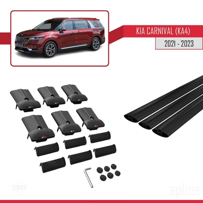 Compatible avec Kia Carnival 4 (KA4) 2021-2023 FLY Model Barres de Toit Railing Porte-Bagages de Voiture Noir Aluminium 3 Barres