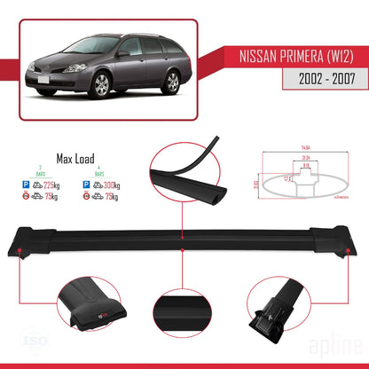 Compatible avec Nissan Primera 3 (W12) Traveller 2002-2007 FLY Model Barres de Toit Railing Porte-Bagages de Voiture Noir Aluminium 3 Barres