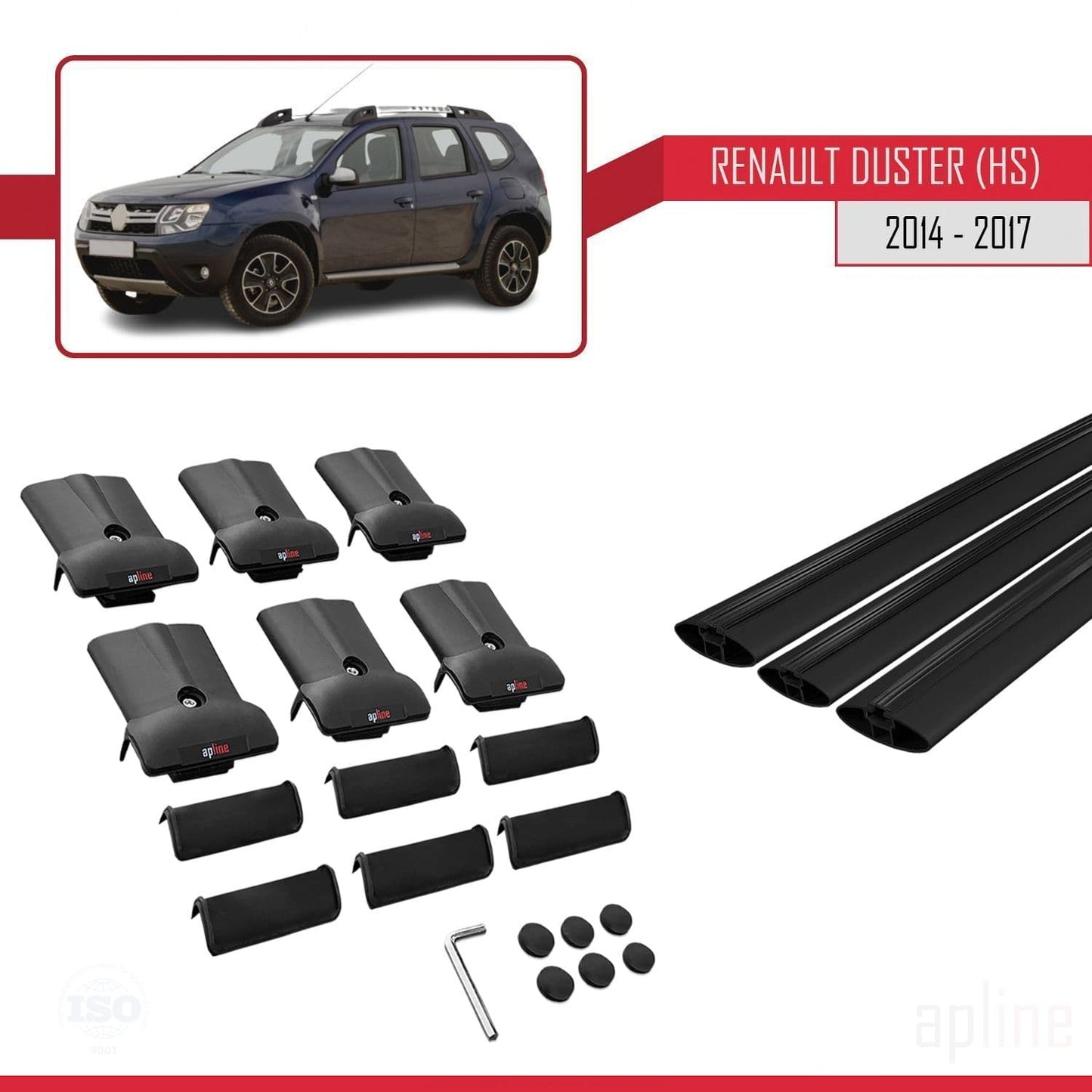 Compatible with Renault Duster (HS) Post-Facelift 2014-2017 FLY Model Car Roof Rack Cross Bar Black Aluminium 3 Bars