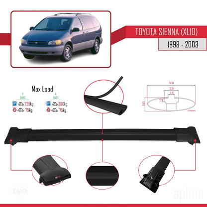 Compatible avec Toyota Sienna (XL10) 1998-2003 FLY Model Barres de Toit Railing Porte-Bagages de Voiture Noir Aluminium 3 Barres
