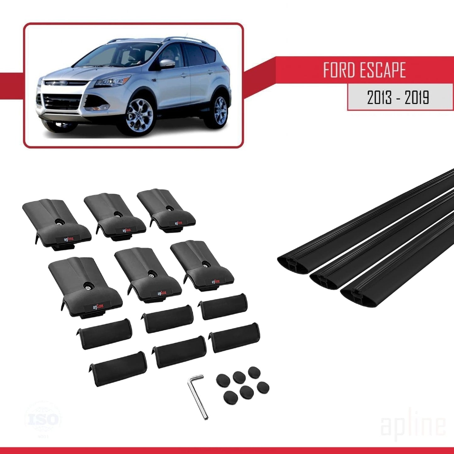 Compatible avec Ford Escape 3 2013-2019 FLY Model Barres de Toit Railing Porte-Bagages de Voiture Noir Aluminium 3 Barres