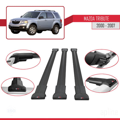 Compatible avec Mazda Tribute 2000-2007 FLY Model Barres de Toit Railing Porte-Bagages de Voiture Noir Aluminium 3 Barres
