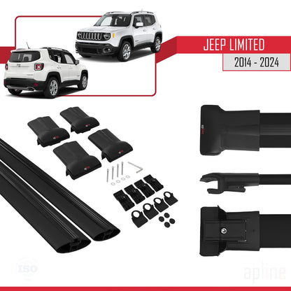 Compatible avec Jeep Limited 2014-2025 FLY Model Barres de Toit Railing Porte-Bagages de Voiture Noir Aluminium 2 Barres