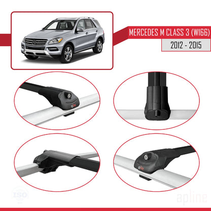 Compatible with Mercedes M Class 3 (W166) Pre-Facelift 2012-2015 ACE-1 Car Roof Rack Cross Bar Black Aluminium 2 Bars