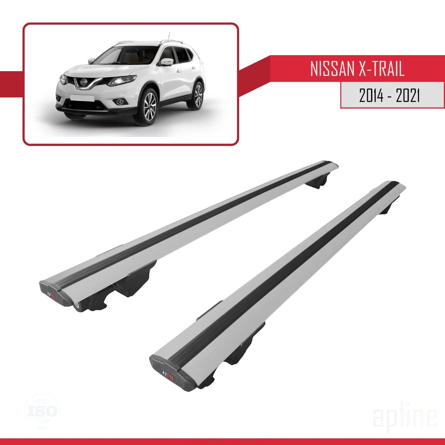 Compatible avec Nissan X-Trail 3 (T32) 2014-2021 HOOK Model Barres de Toit Railing Porte-Bagages de Voiture Gris Aluminium 2 Barres