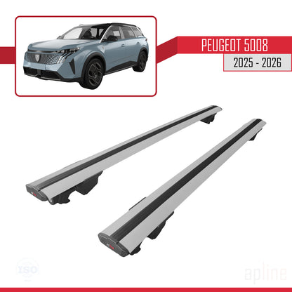 Compatible with Peugeot 5008 2025-2026 HOOK Model Car Roof Rack Cross Bar Grey Aluminium 2 Bars