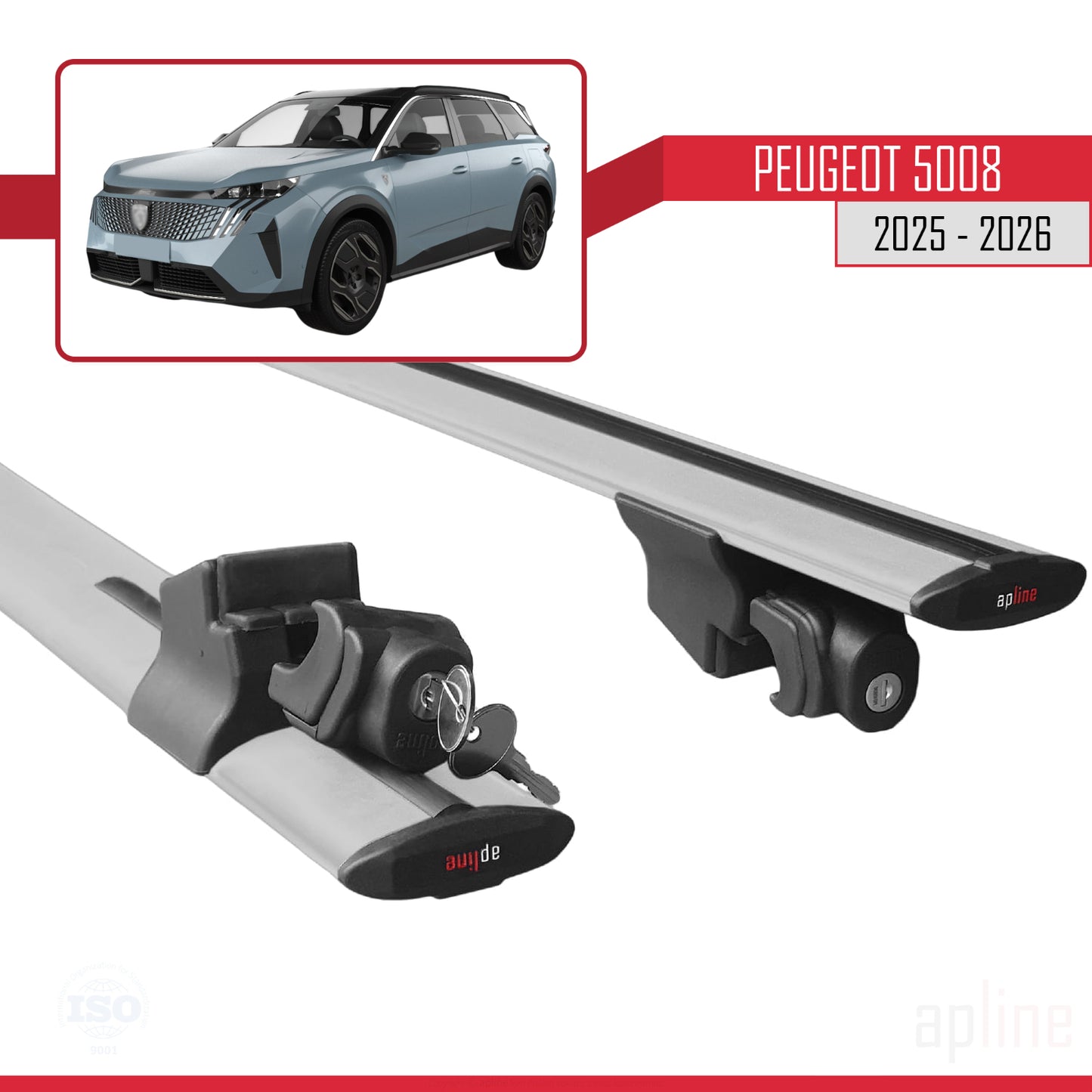 Compatible with Peugeot 5008 2025-2026 HOOK Model Car Roof Rack Cross Bar Grey Aluminium 2 Bars
