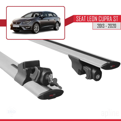 Compatible avec Seat Leon 3 (5F) Cupra ST 2013-2020 HOOK Model Barres de Toit Railing Porte-Bagages de Voiture Gris Aluminium 2 Barres