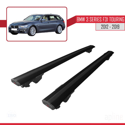 Compatible avec BMW Série 3 (F31) Touring 2012-2019 HOOK Model Barres de Toit Railing Porte-Bagages de Voiture Noir Aluminium 2 Barres