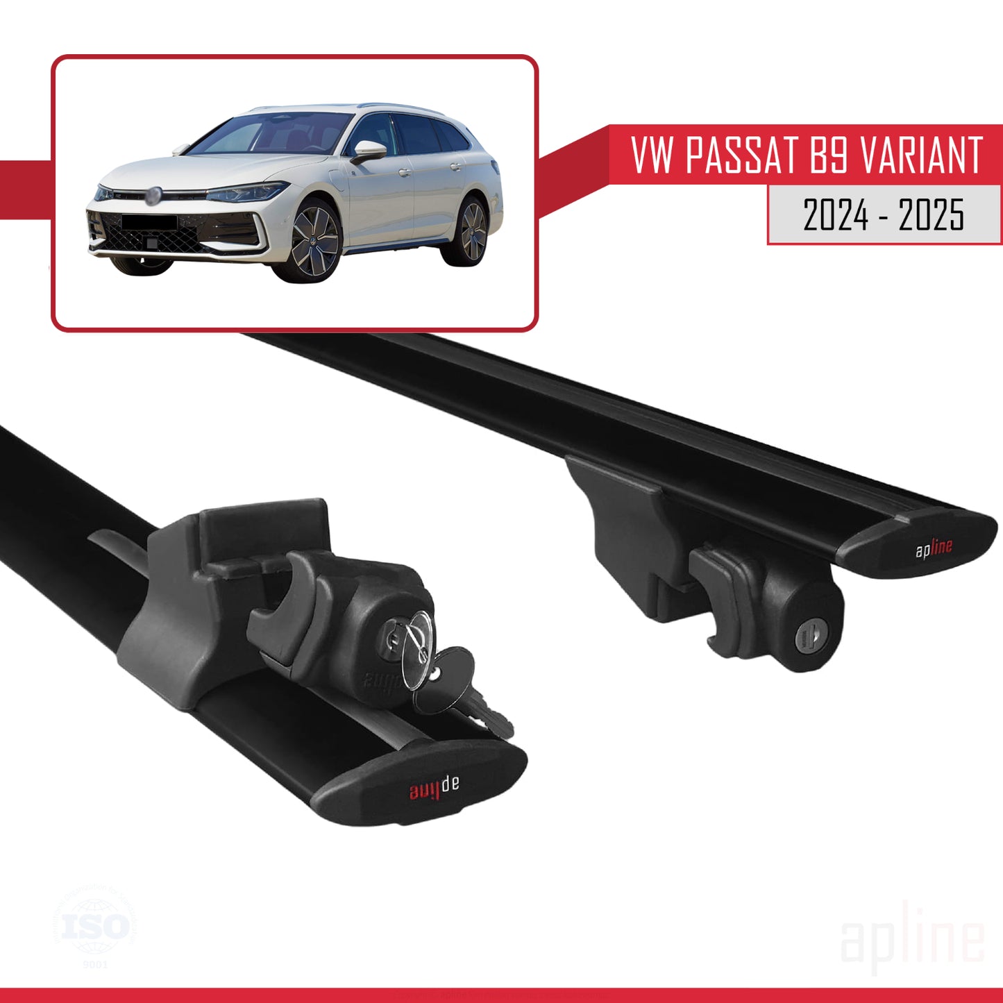 Compatible avec VW Passat B9 Variant 2024-2025 HOOK Model Barres de Toit Railing Porte-Bagages de Voiture Noir Aluminium 2 Barres