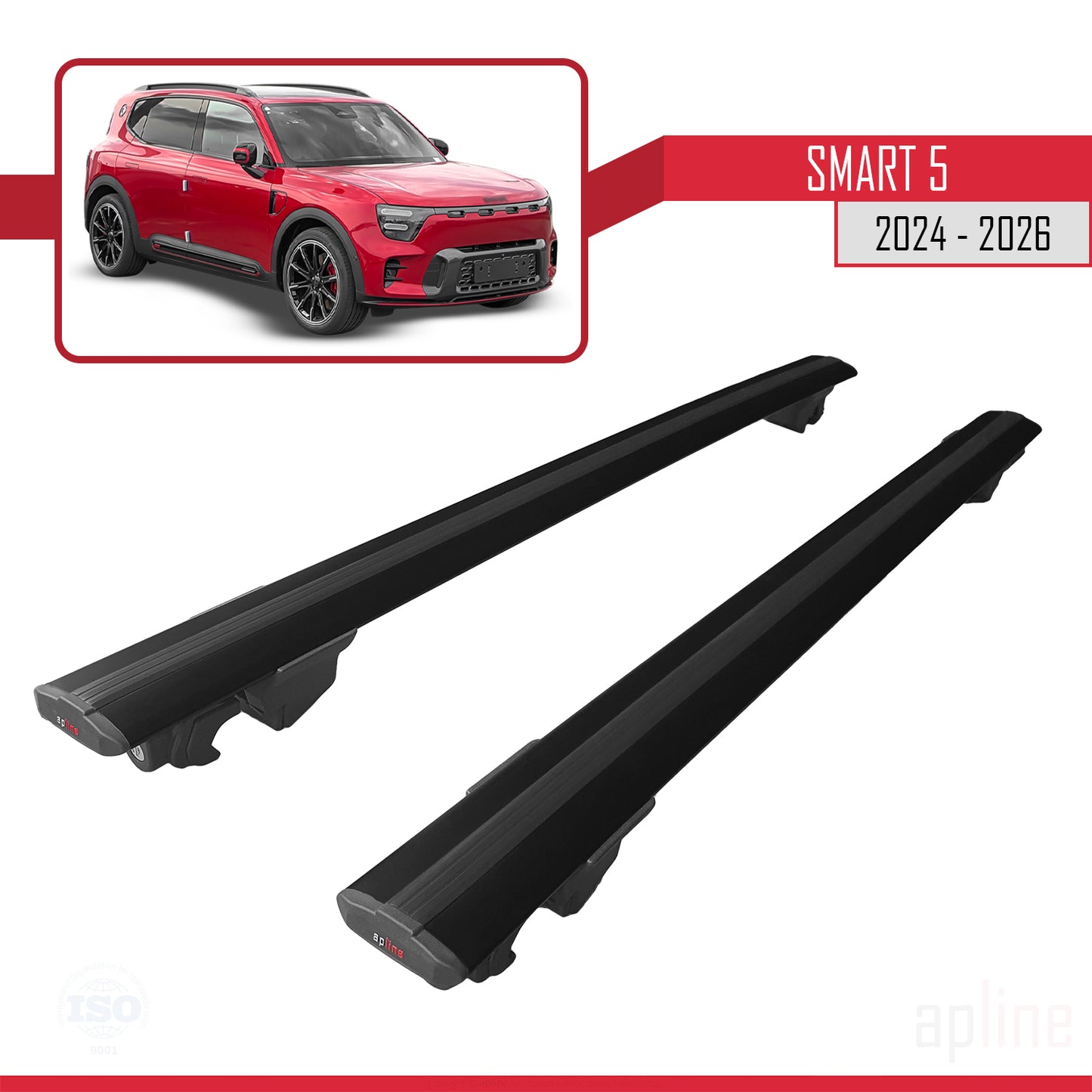 Compatible avec SMART #5 2024-2026 HOOK Model Barres de Toit Railing Porte-Bagages de Voiture Noir Aluminium 2 Barres