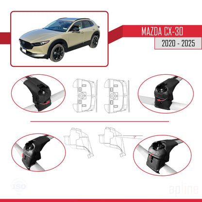 Compatible avec Mazda CX-30 2020-2025 ACE-2 Barres de Toit Railing Porte-Bagages de Voiture Gris Aluminium 2 Barres