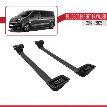 Compatible avec Peugeot Expert Traveller 2017-2025 ACE-3 Barres de Toit Railing Porte-Bagages de Voiture Noir Aluminium 2 Barres
