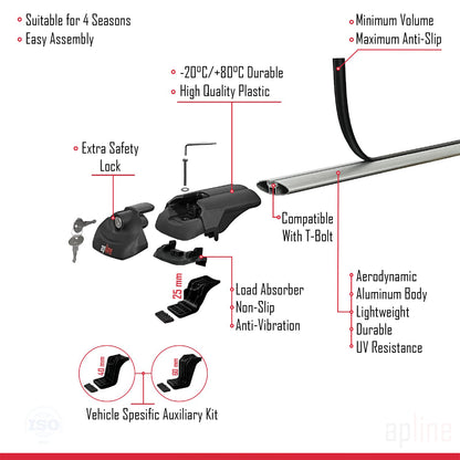 Compatible avec Toyota Verso (AR20) 2009-2018 ACE-1 Barres de Toit Railing Porte-Bagages de Voiture Gris Aluminium 4 Barres