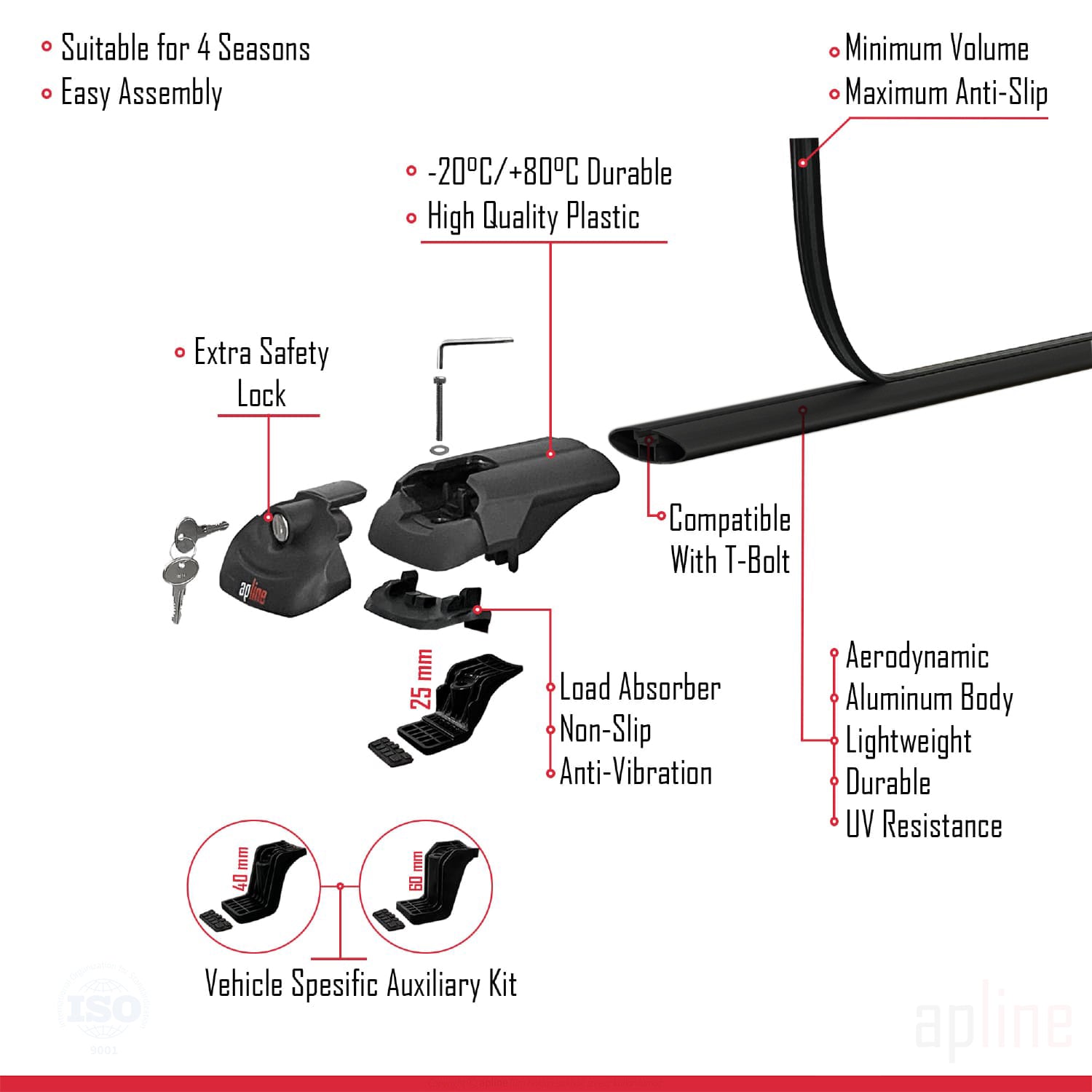 Compatible avec Suzuki Baleno 1995-2002 ACE-1 Barres de Toit Railing Porte-Bagages de Voiture Noir Aluminium 2 Barres