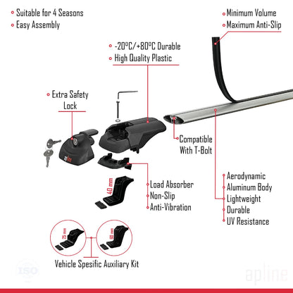 Compatible avec GMC Acadia 2017-2023 ACE-1 Barres de Toit Railing Porte-Bagages de Voiture Gris Aluminium 3 Barres