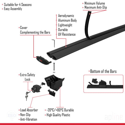 Compatible with Q3 (F3) 2019-2024 HOOK Model Car Roof Rack Cross Bar Black Aluminium 2 Bars