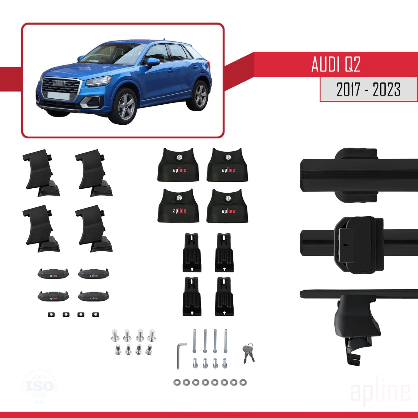 Compatible avec Q2 (GA) 2017-2025 ACE-4 Barres de Toit Railing Porte-Bagages de Voiture Noir Aluminium 2 Barres