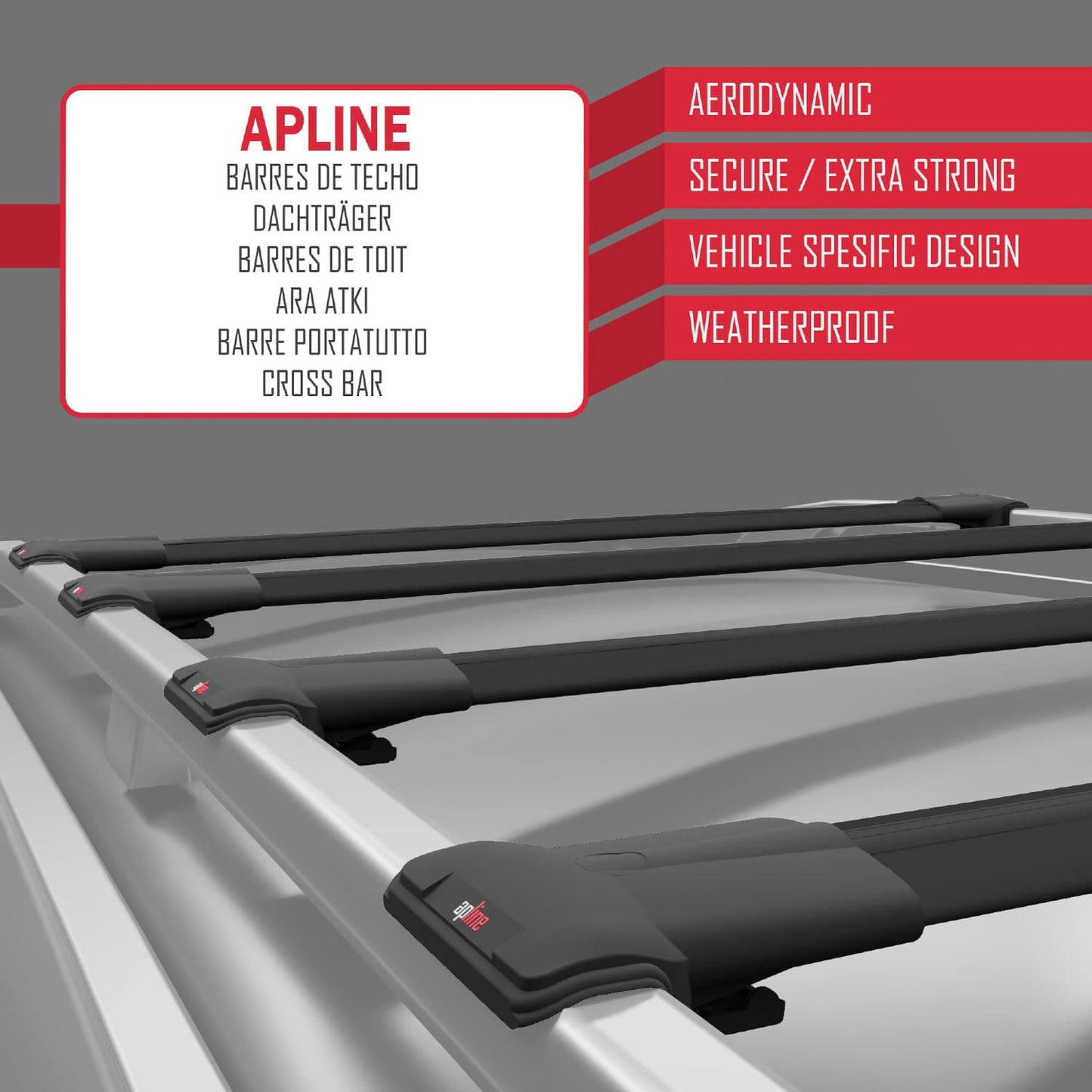 Compatible with Mercedes Vito (W638) 1996-2003 FLY Model Car Roof Rack Cross Bar Black Aluminium 4 Bars