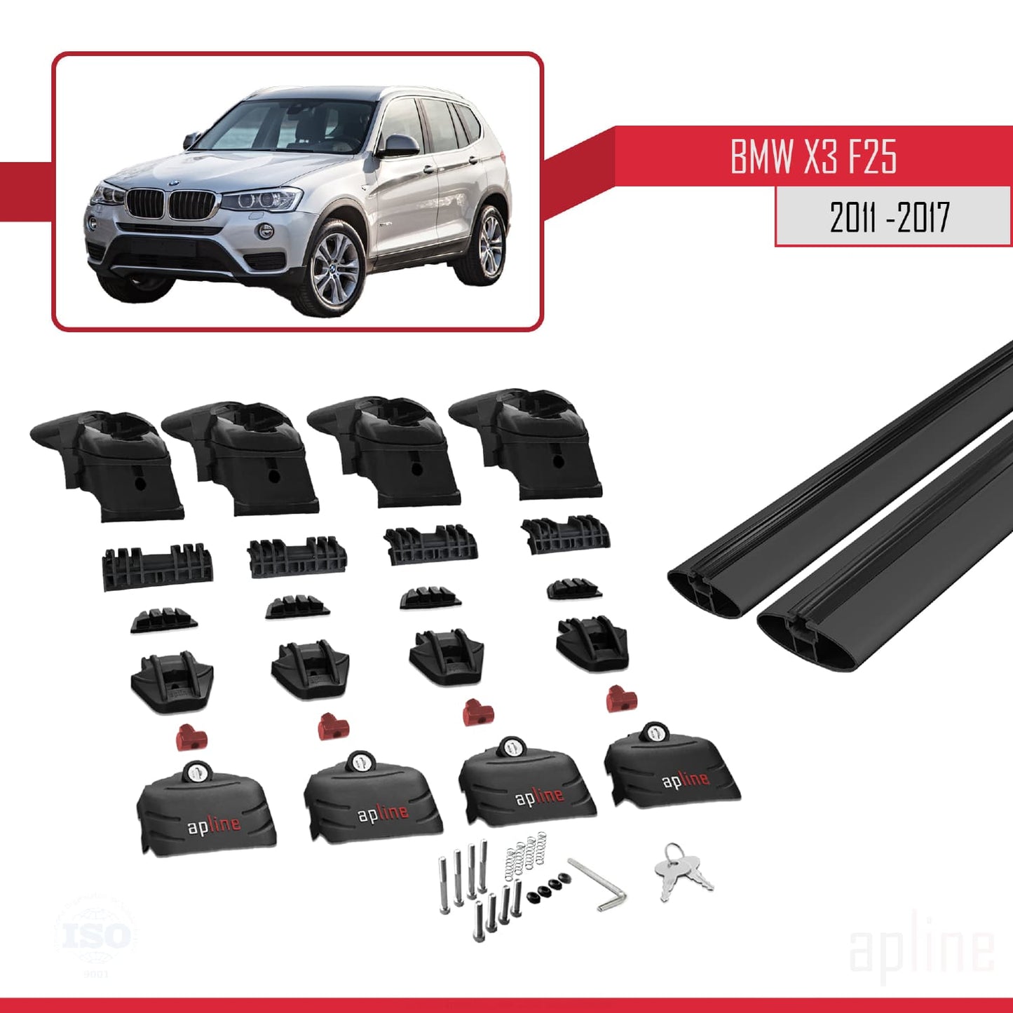 Compatible avec BMW X3 (F25) 2011-2017 ACE-2 Barres de Toit Railing Porte-Bagages de Voiture Noir Aluminium 2 Barres