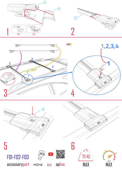 Compatible with Renault Express 2021-2025 FLY Model Car Roof Rack Cross Bar Grey Aluminium 2 Bars