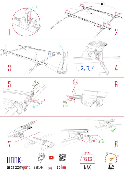 Compatible with Mercedes Citan (W415) 2012-2021 HOOK Model Car Roof Rack Cross Bar Grey Aluminium 2 Bars