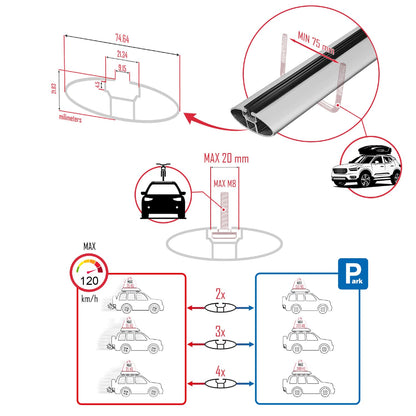 Compatible avec Renault Scenic (MK2) 2003-2009 ACE-3 Barres de Toit Railing Porte-Bagages de Voiture Gris Aluminium 2 Barres